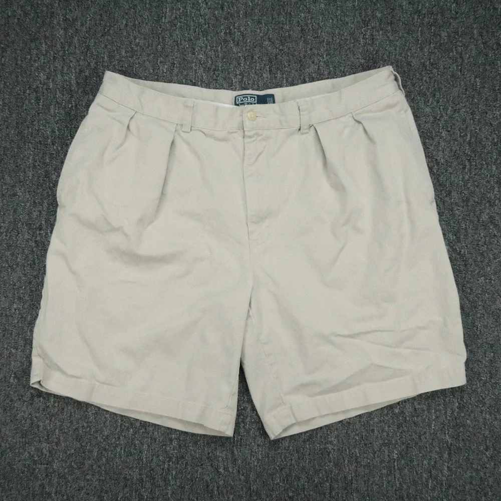 Polo Ralph Lauren Shorts Mens 36 Khaki Tan Tyler Chino Double Two Pleat VTG
